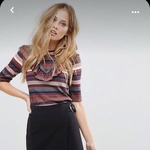 Striped Ruffle Front Half Sleeve Sweater, Vera Moda Sz S